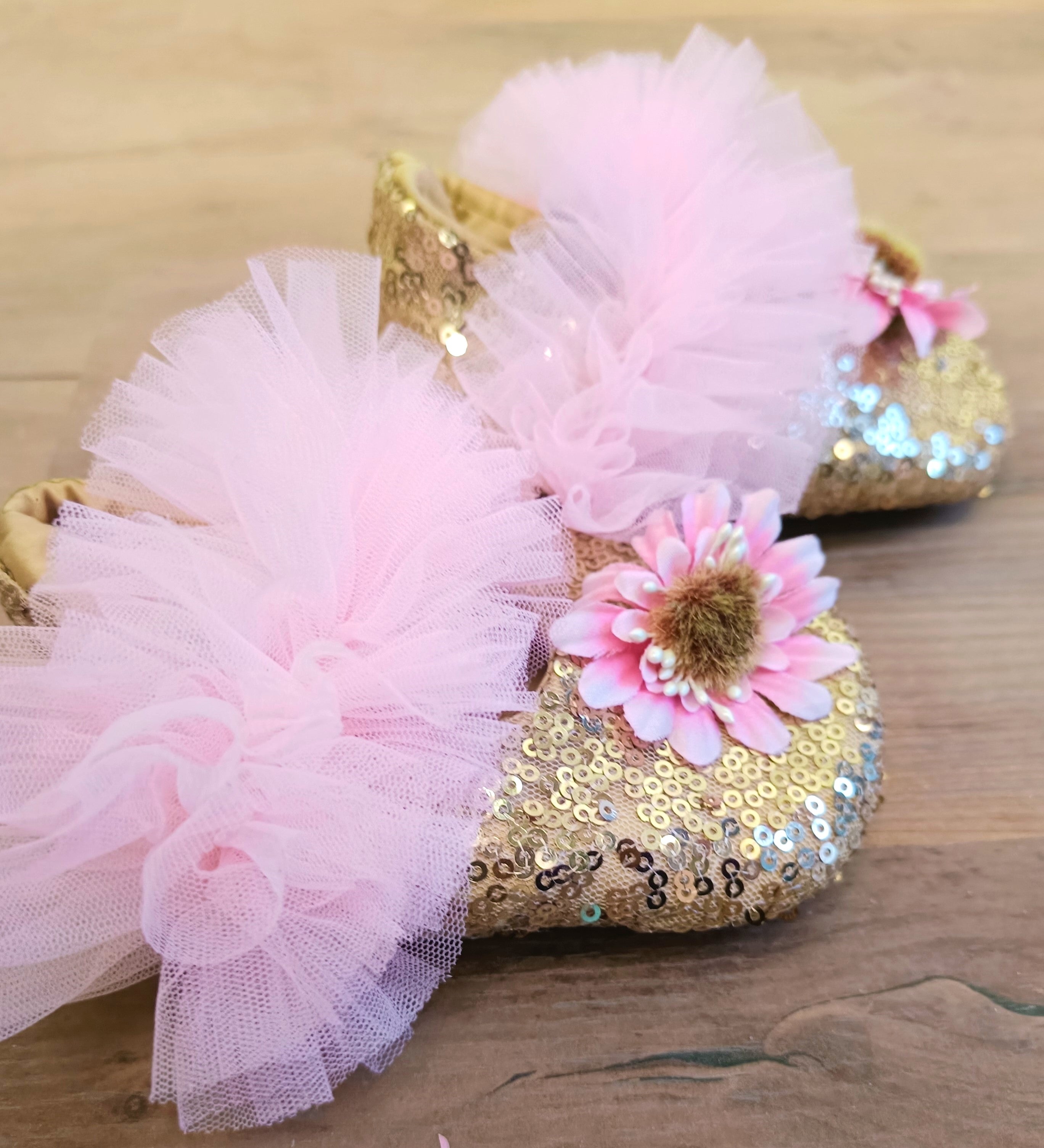 The Devy's Golden Sequin Floral Kids' Shoes Shop Now!